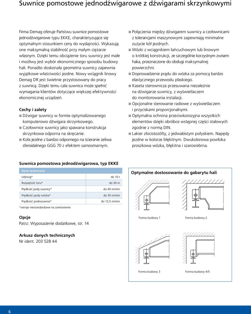 Ponadto doskona a geometria suwnicy zapewnia wyjàtkowe w aêciwoêci jezdne. Nowy wciàgnik linowy Demag DR jest Êwietnie przystosowany do pracy z suwnicà.