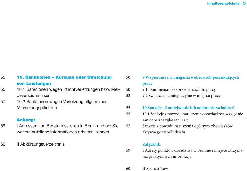 Abkürzungsverzeichnis 50 9 Wspieranie i wymagania wobec osób poszukujących pracy 50 9.1 Domniemanie o przydatności do pracy 52 9.