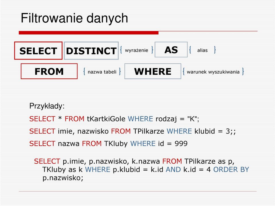 FROM TPilkarze WHERE klubid = 3;; SELECTnazwa FROMTKluby WHEREid = 999 SELECTp.imie, p.