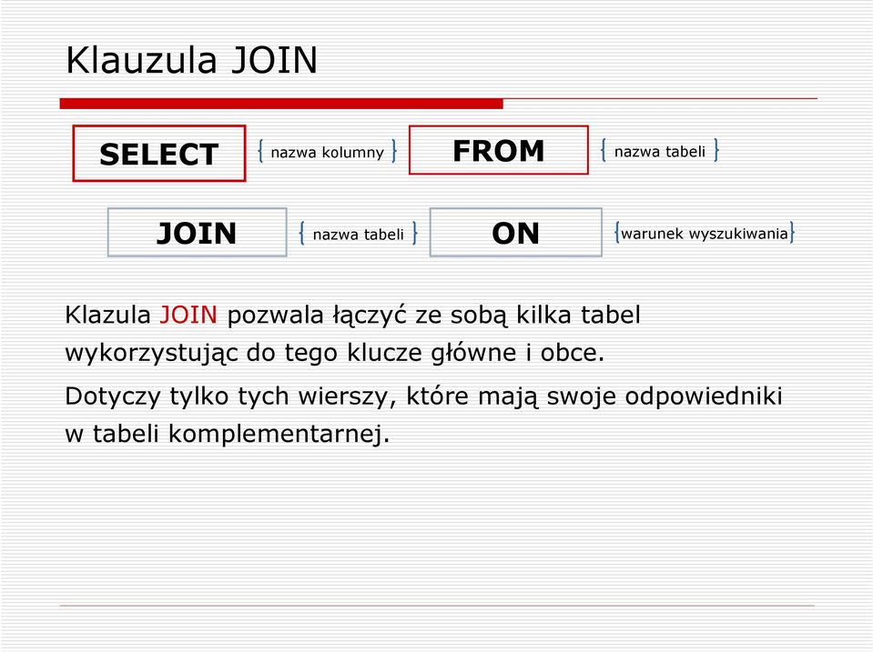 kilka tabel wykorzystując do tego klucze główne i obce.
