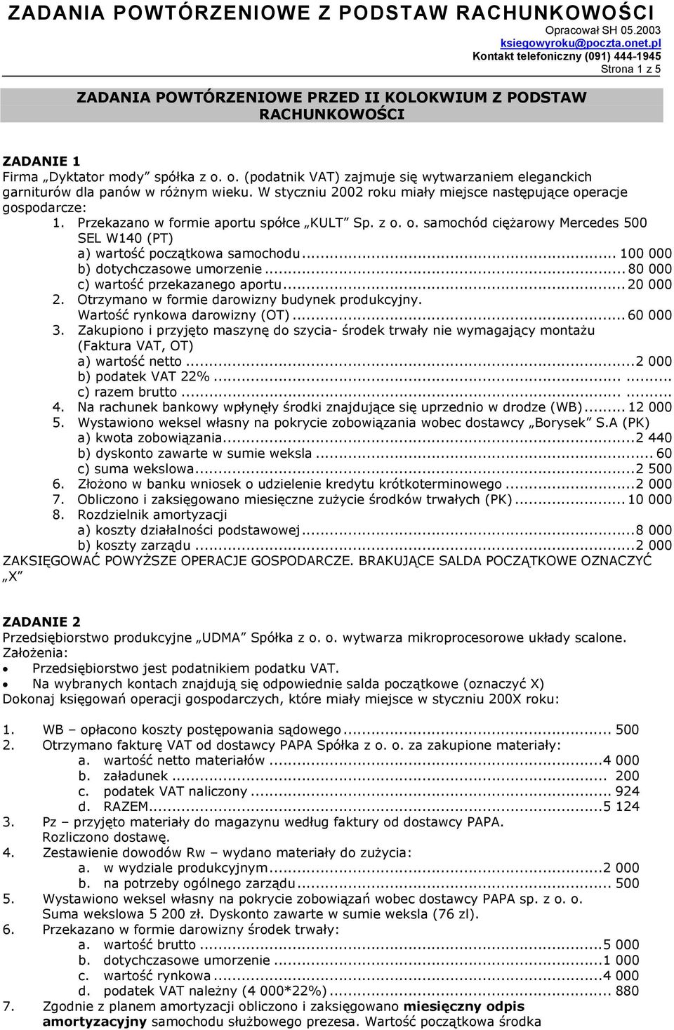 Przekazano w formie aportu spółce KULT Sp. z o. o. samochód ciężarowy Mercedes 500 SEL W140 (PT) a) wartość początkowa samochodu... 100 000 b) dotychczasowe umorzenie.