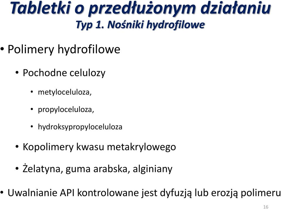 metyloceluloza, propyloceluloza, hydroksypropyloceluloza Kopolimery