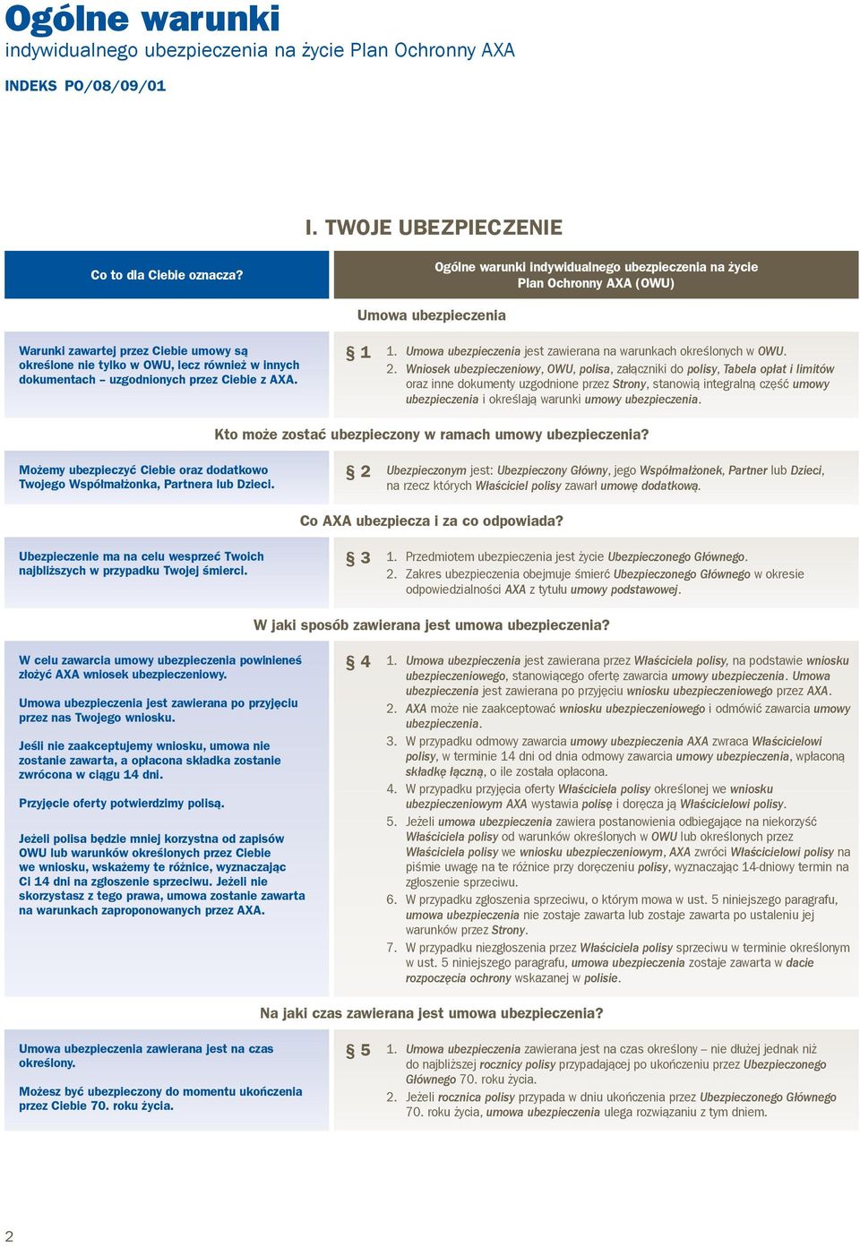 innych dokumentach uzgodnionych przez Ciebie z AXA. 1 1. Umowa ubezpieczenia jest zawierana na warunkach określonych w OWU. 2.