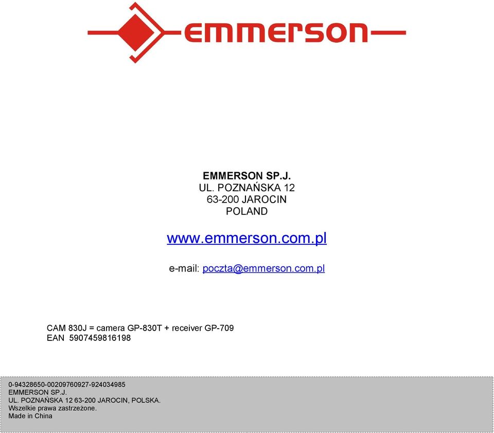 pl CAM 830J = camera GP-830T + receiver GP-709 EAN 5907459816198