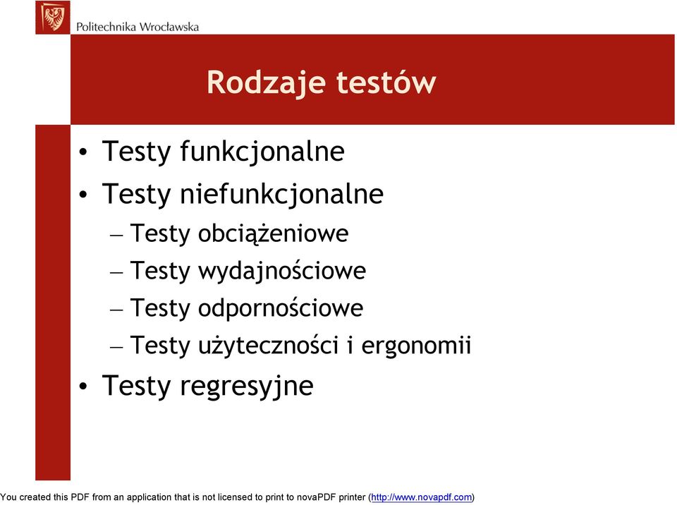 wydajnościowe Testy odpornościowe Testy