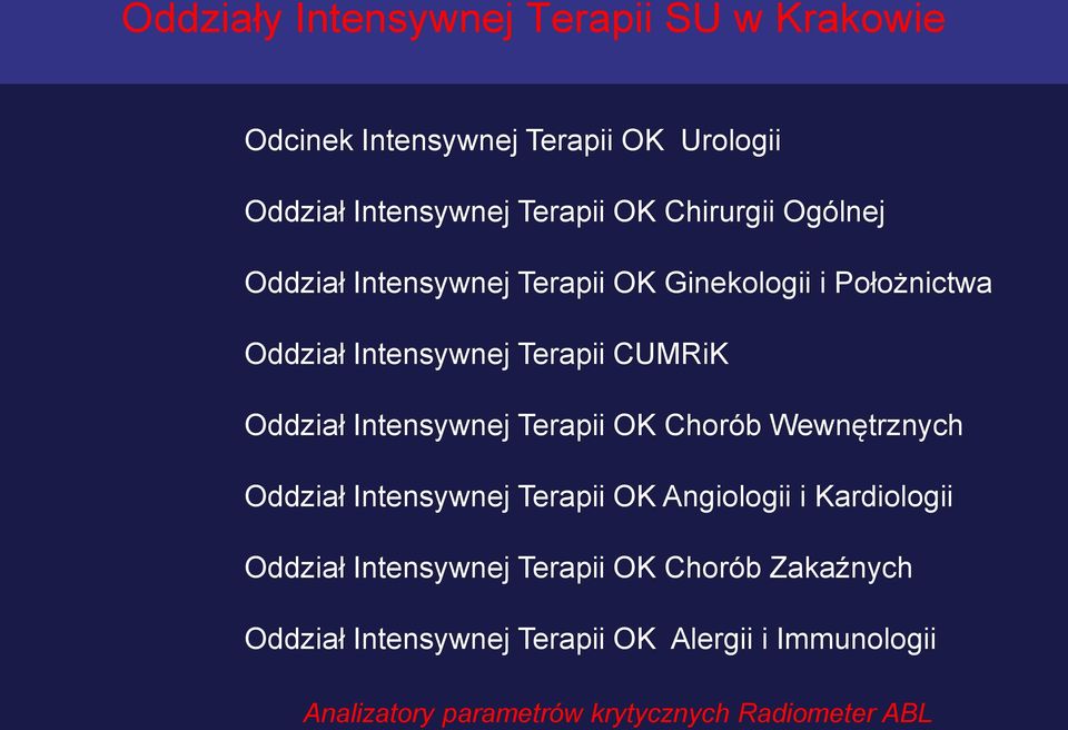 Intensywnej Terapii OK Chorób Wewnętrznych Oddział Intensywnej Terapii OK Angiologii i Kardiologii Oddział Intensywnej