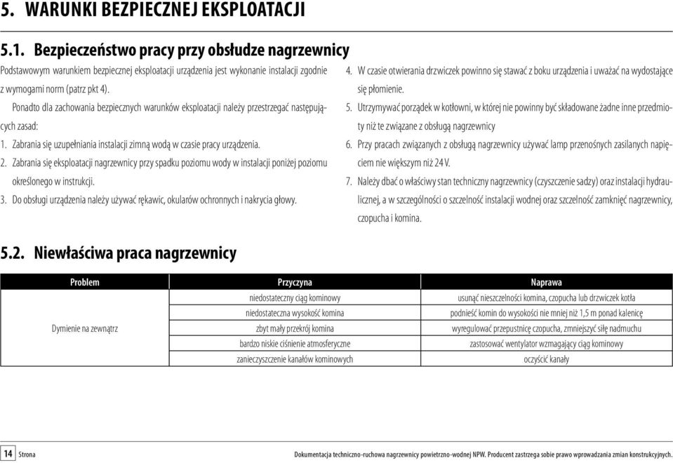 Ponadto dla zachowania bezpiecznych warunków eksploatacji należy przestrzegać następujących zasad: ty niż te związane z obsługą nagrzewnicy 5.