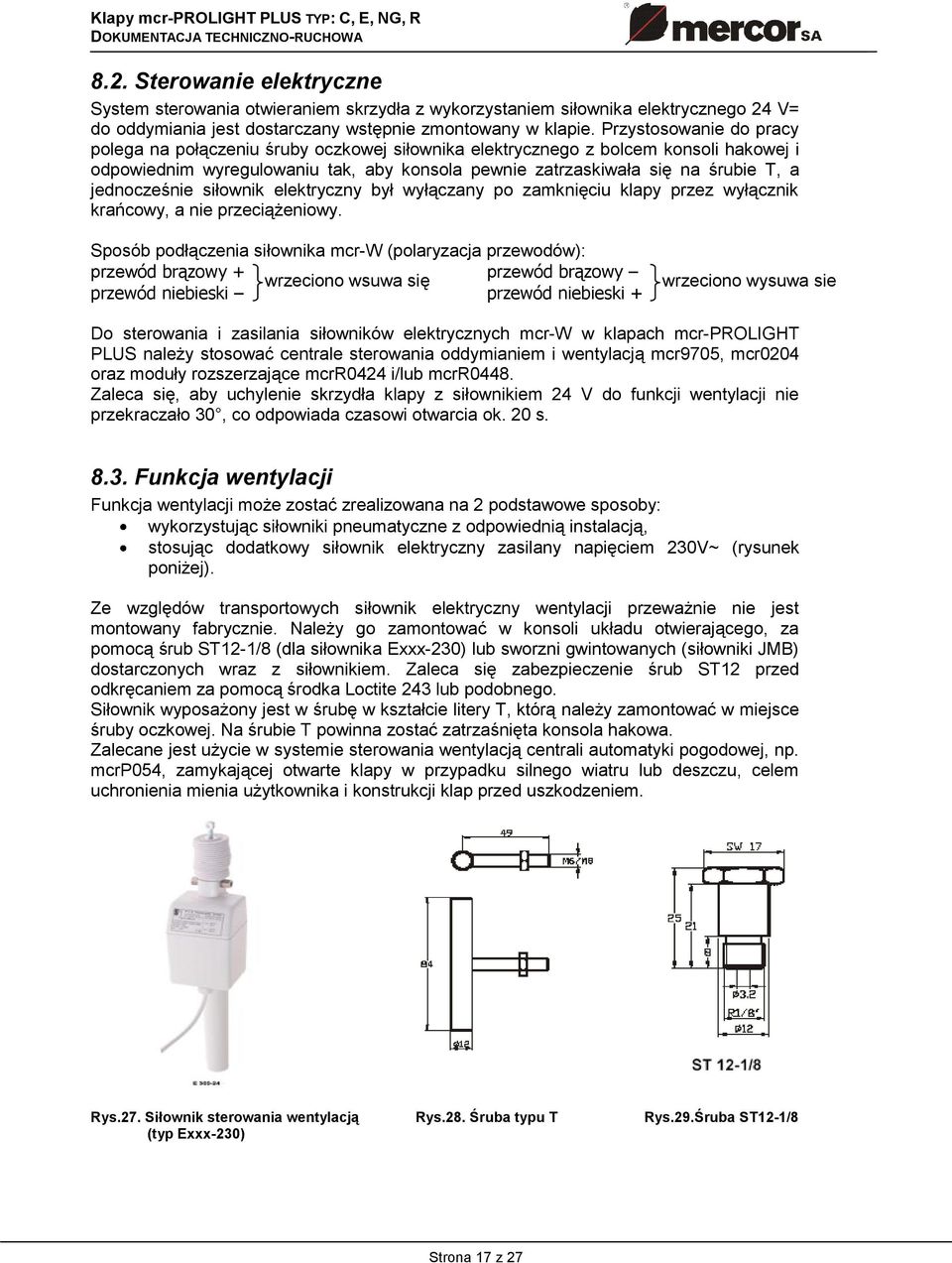 jednocześnie siłownik elektryczny był wyłączany po zamknięciu klapy przez wyłącznik krańcowy, a nie przeciążeniowy.