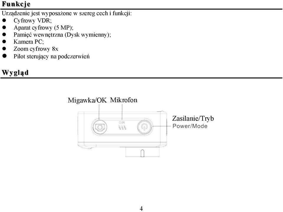(Dysk wymienny); l Kamera PC; l Zoom cyfrowy 8x l Pilot