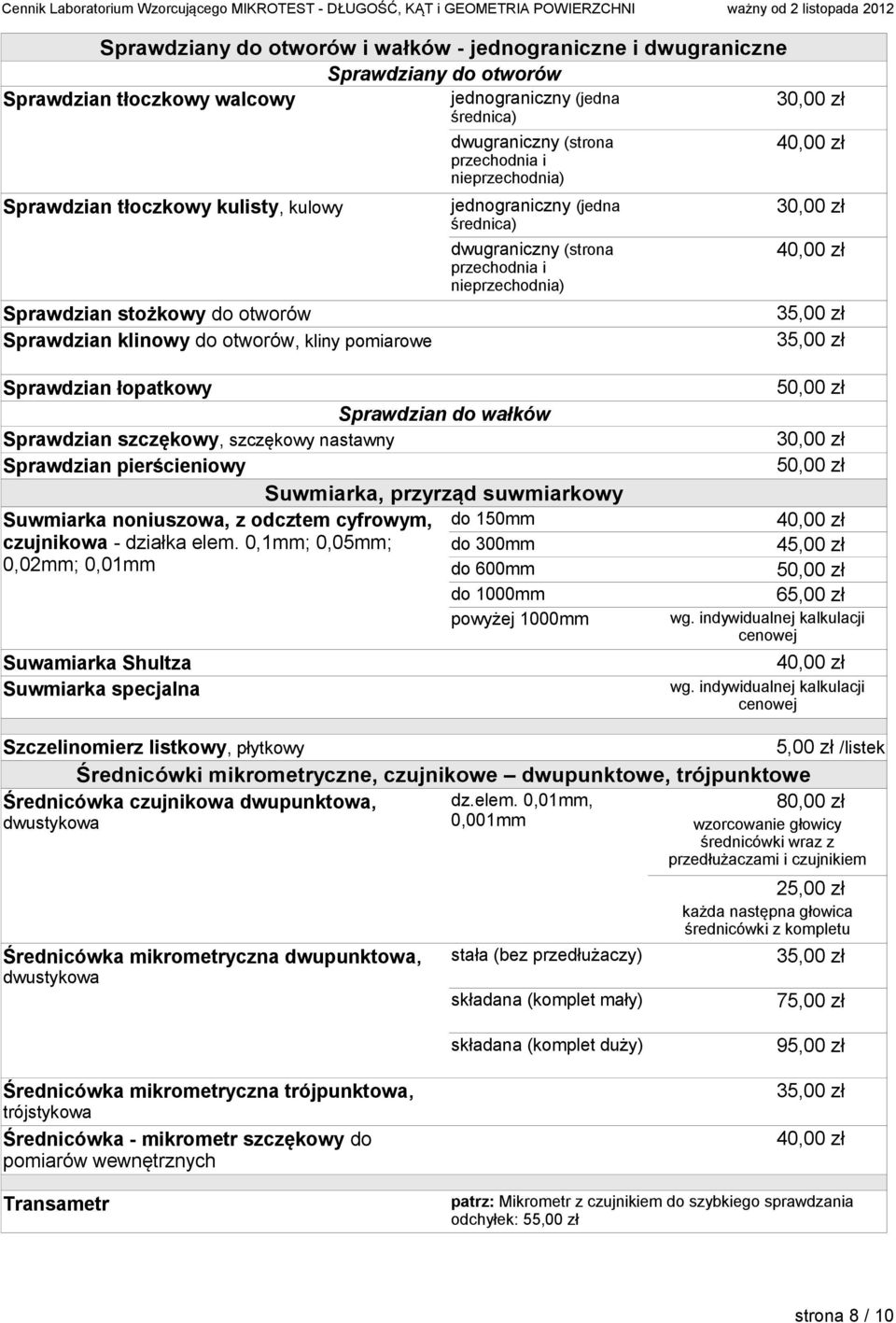 nieprzechodnia) Sprawdzian łopatkowy Sprawdzian do wałków Sprawdzian szczękowy, szczękowy nastawny Sprawdzian pierścieniowy Suwmiarka, przyrząd suwmiarkowy Suwmiarka noniuszowa, z odcztem cyfrowym,