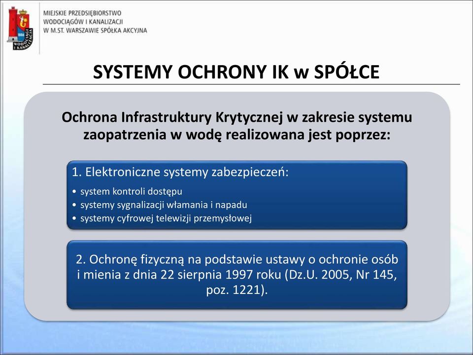 Elektroniczne systemy zabezpieczeń: system kontroli dostępu systemy sygnalizacji włamania i napadu