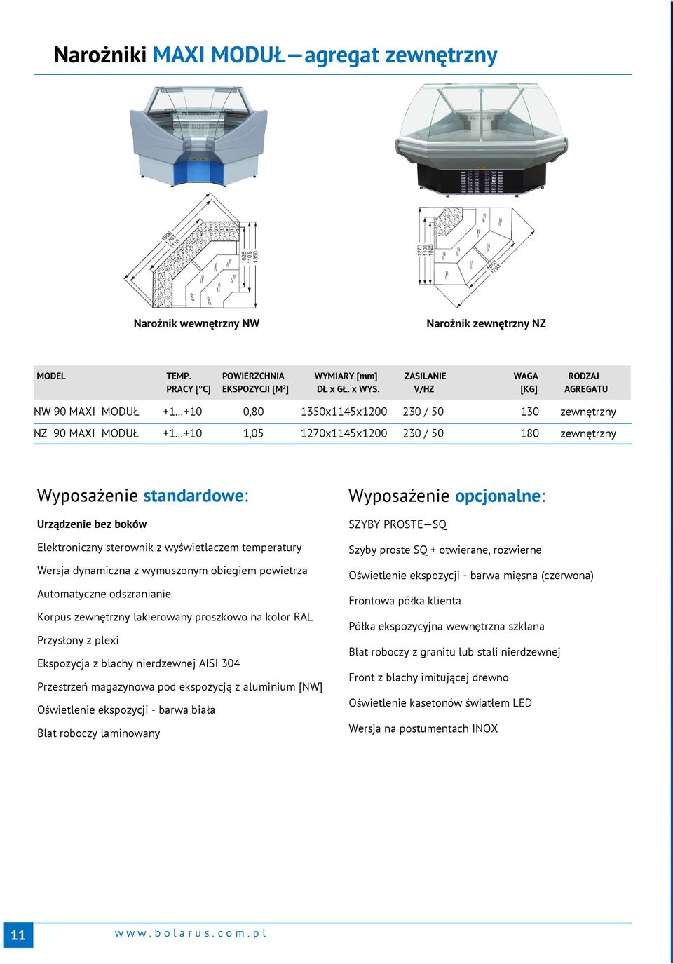 lakierowany proszkowo na kolor RAL Przysłony z plexi Ekspozycja z blachy nierdzewnej AISI 304 Przestrzeń magazynowa pod ekspozycją z aluminium [NW] Oświetlenie ekspozycji - barwa biała Blat roboczy