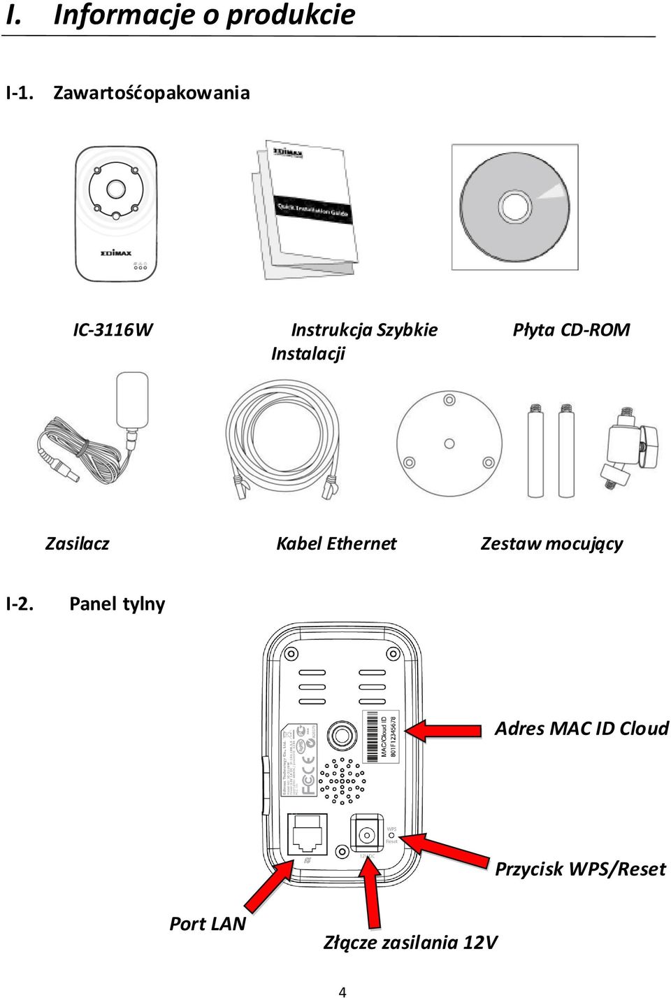 CD-ROM Instalacji Zasilacz Kabel Ethernet Zestaw mocujący