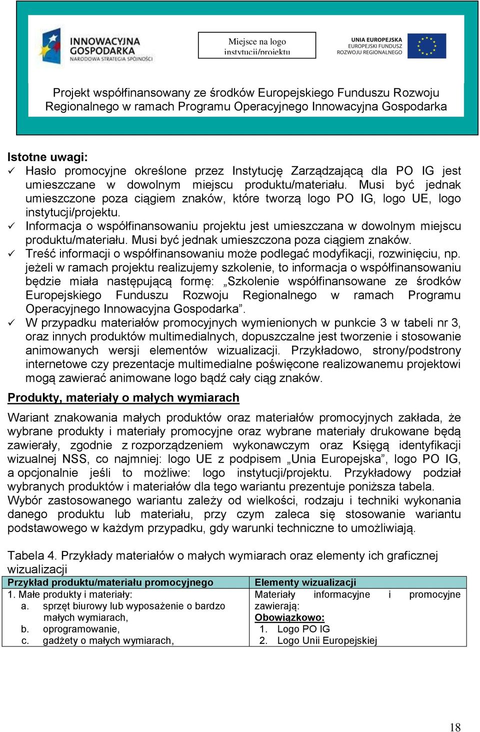 Musi być jednak umieszczone poza ciągiem znaków, które tworzą logo PO IG, logo UE, logo instytucji/projektu.