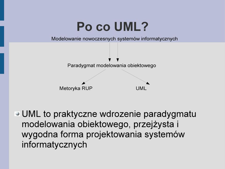 modelowania obiektowego Metoryka RUP UML UML to praktyczne