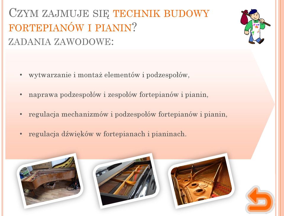 naprawa podzespołów i zespołów fortepianów i pianin, regulacja