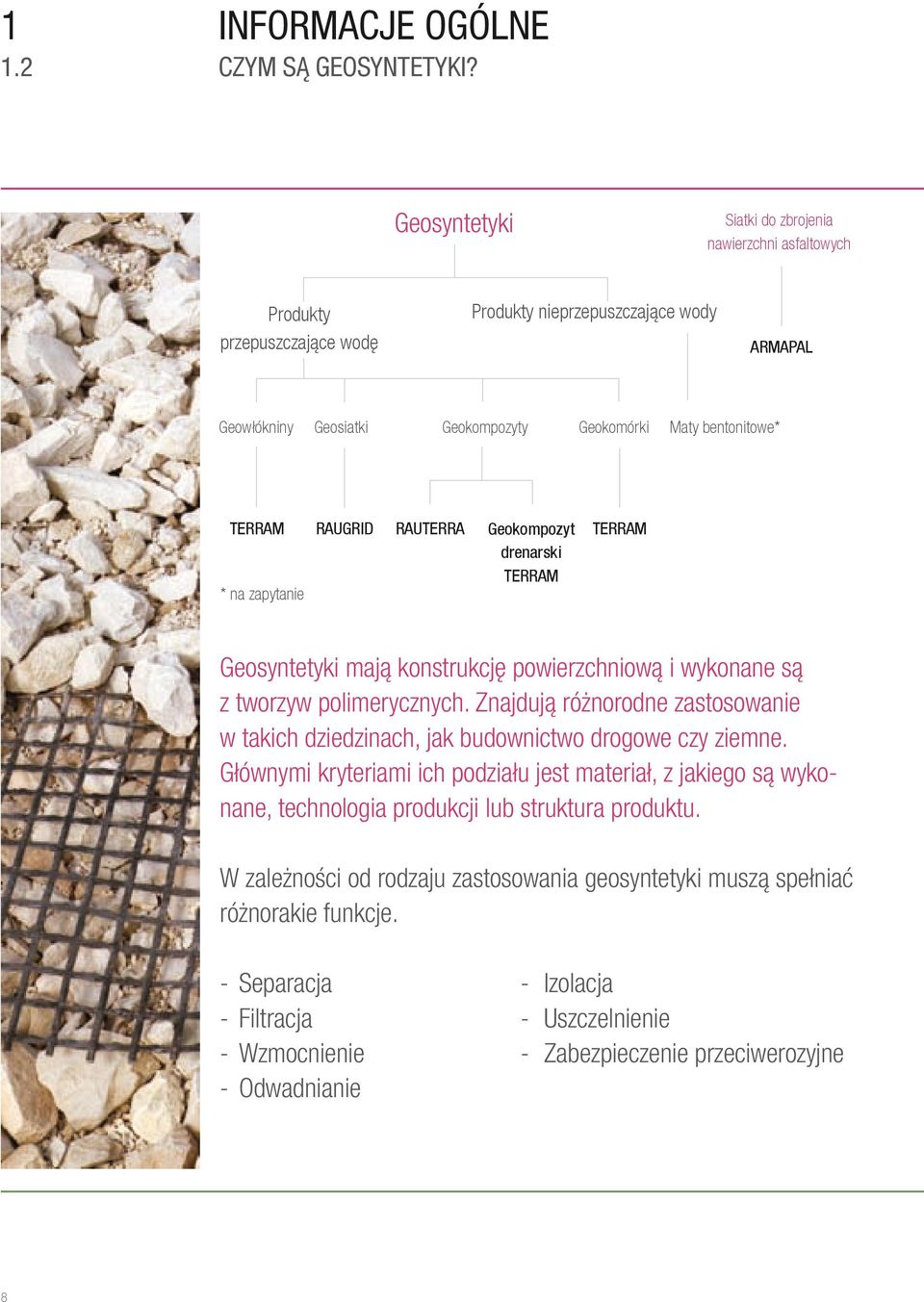 RAUTERRA Geokompozyt drenarski TERRAM Geokomórki Maty bentonitowe* TERRAM Geosyntetyki mają konstrukcję powierzchniową i wykonane są z tworzyw polimerycznych.