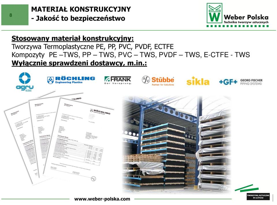 Termoplastyczne PE, PP, PVC, PVDF, ECTFE Kompozyty PE