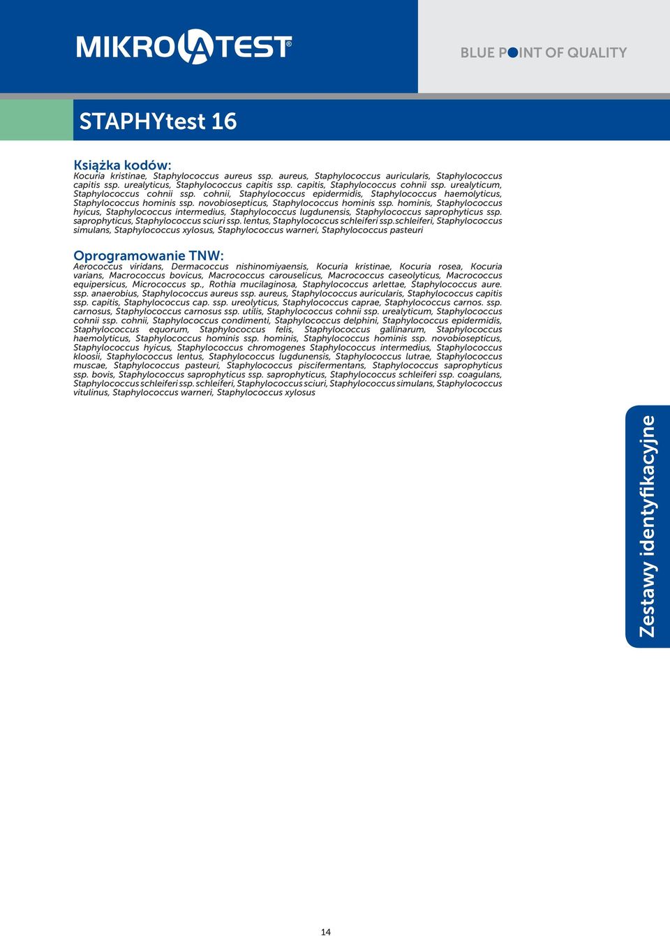 novobiosepticus, Staphylococcus hominis ssp. hominis, Staphylococcus hyicus, Staphylococcus intermedius, Staphylococcus lugdunensis, Staphylococcus saprophyticus ssp.