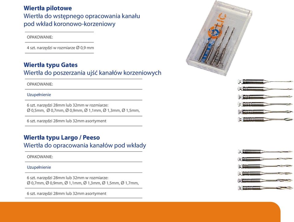 narzêdzi 28mm lub 32mm w rozmiarze: 0,5mm, 0,7mm, 0,9mm, 1,1mm, 1,3mm, 1,5mm, 6 szt.