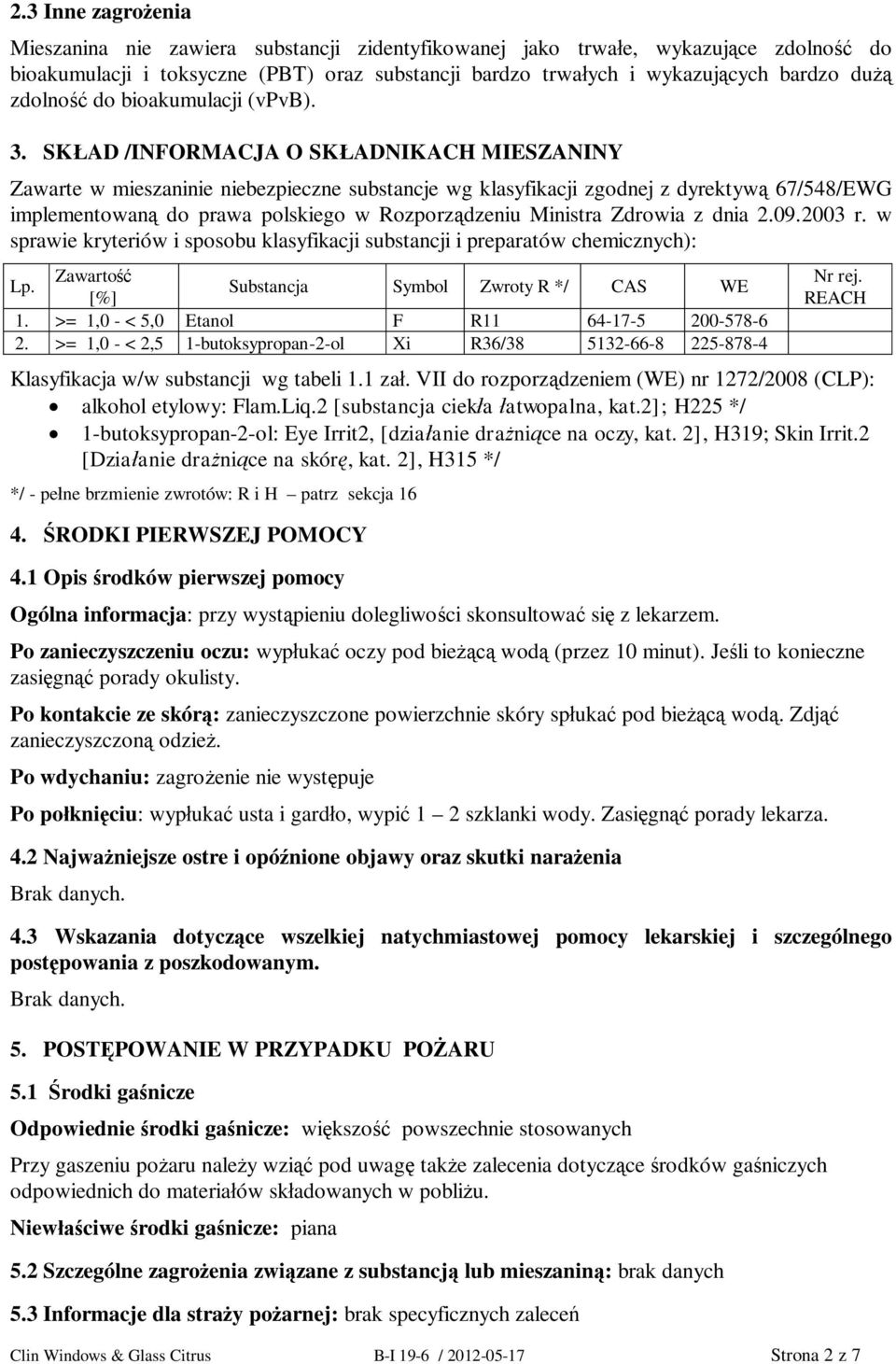 SKAD /INFORMACJA O SKADNIKACH MIESZANINY Zawarte w mieszaninie niebezpieczne substancje wg klasyfikacji zgodnej z dyrektyw 67/548/EWG implementowan do prawa polskiego w Rozporzdzeniu Ministra Zdrowia