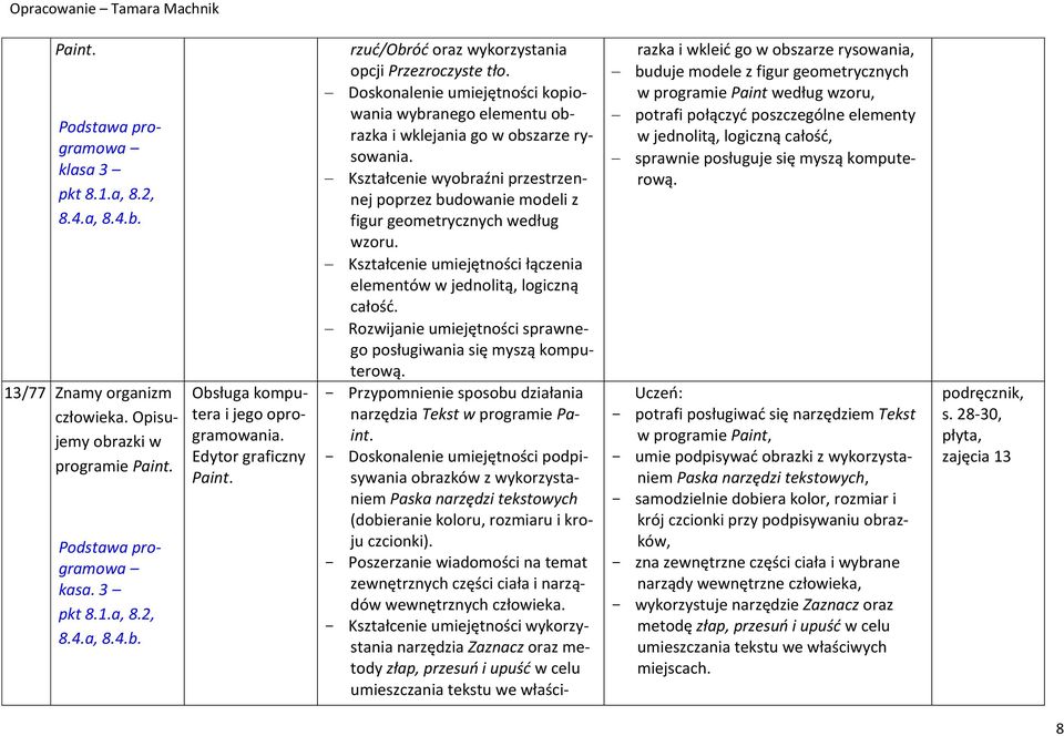 Kształcenie wyobraźni przestrzennej poprzez budowanie modeli z figur geometrycznych według wzoru. Kształcenie umiejętności łączenia elementów w jednolitą, logiczną całość.
