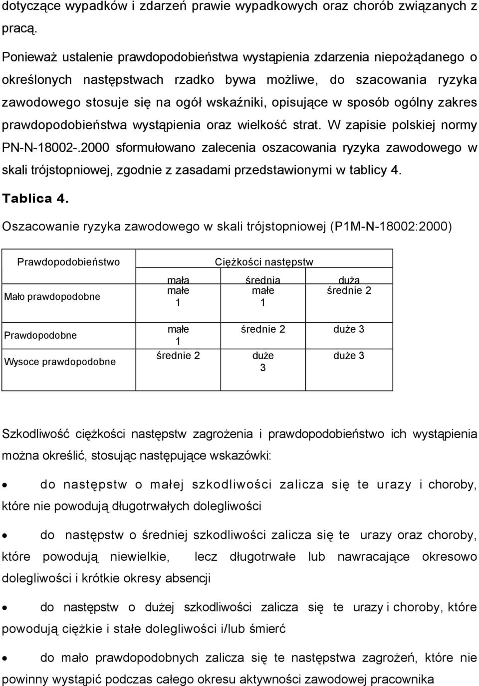 sposób ogólny zakres prawdopodobieństwa wystąpienia oraz wielkość strat. W zapisie polskiej normy PN-N-18002-.