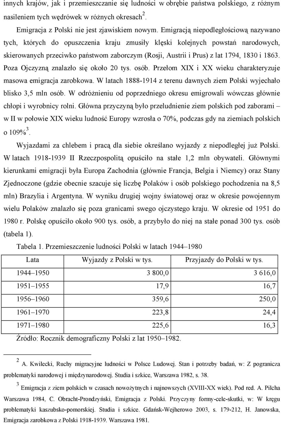 i 1863. Poza Ojczyzną znalazło się około 20 tys. osób. Przełom XIX i XX wieku charakteryzuje masowa emigracja zarobkowa. W latach 1888-1914 z terenu dawnych ziem Polski wyjechało blisko 3,5 mln osób.