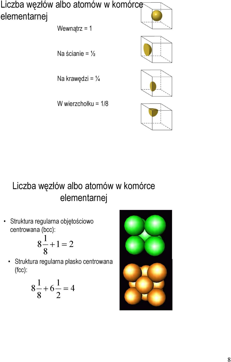 komórce elementarnej Struktura regularna objętościowo centrowana (bcc):