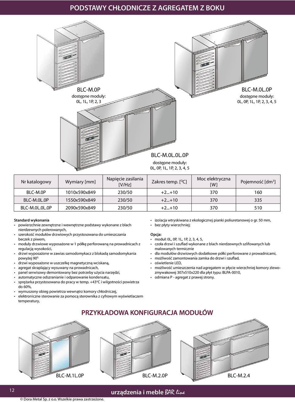 ..+10 370 510 Standard wykonania powierzchnie zewnętrzne i wewnętrzne podstawy wykonane z blach nierdzewnych polerowanych, szerokość modułów drzwiowych przystosowana do umieszczania beczek z piwem,