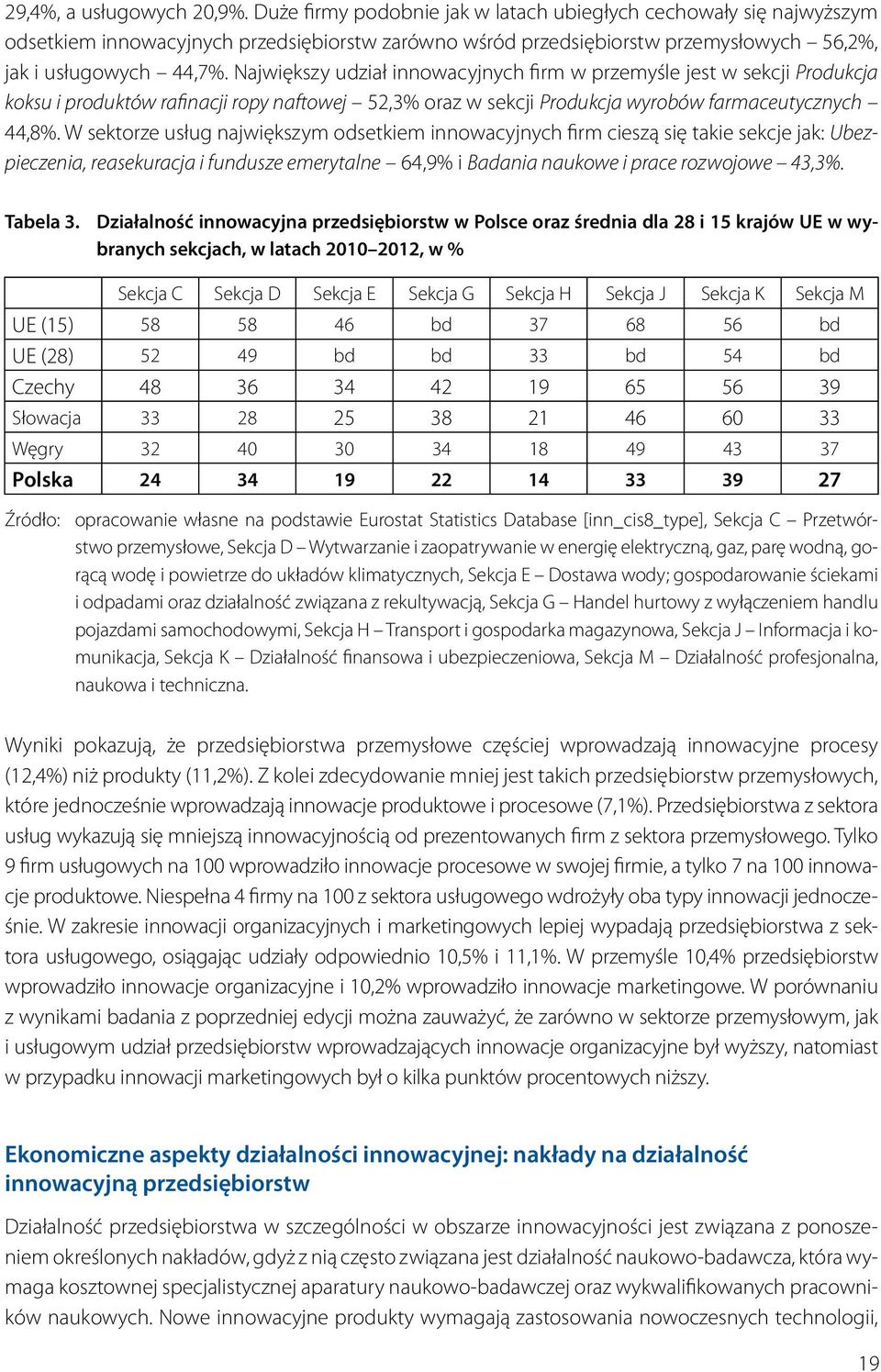 Największy udział innowacyjnych firm w przemyśle jest w sekcji Produkcja koksu i produktów rafinacji ropy naftowej 52,3% oraz w sekcji Produkcja wyrobów farmaceutycznych 44,8%.