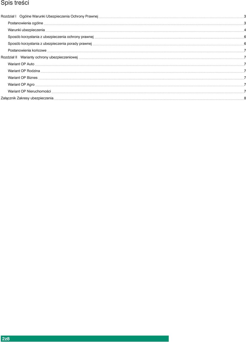 porady prawnej 6 Postanowienia końcowe 7 Rozdział II Warianty ochrony ubezpieczeniowej 7 Wariant OP Auto 7