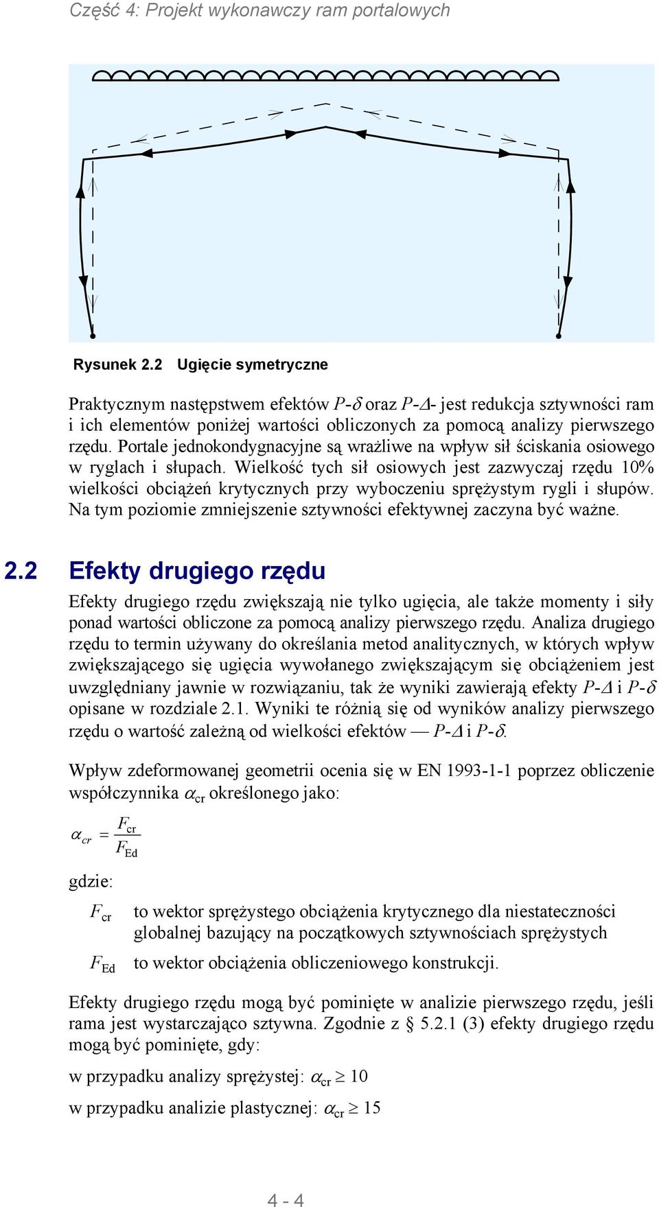 Wielkość tych sił osiowych jest zazwyczaj rzędu 0% wielkości obciążeń krytycznych przy wyboczeniu sprężystym rygli i słupów. a tym poziomie zmniejszenie sztywności efektywnej zaczyna być ważne.