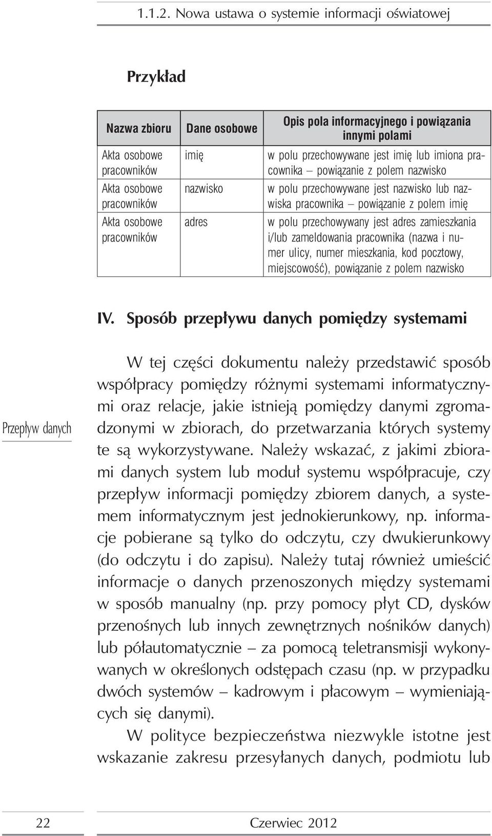 zamieszkania i/lub zameldowania pracownika (nazwa i numer ulicy, numer mieszkania, kod pocztowy, miejscowość), powiązanie z polem nazwisko IV.