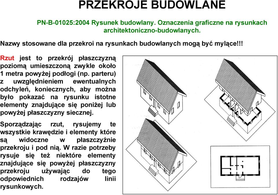 parteru) z uwzględnieniem ewentualnych odchyleń, koniecznych, aby można było pokazać na rysunku istotne elementy znajdujące się poniżej lub powyżej