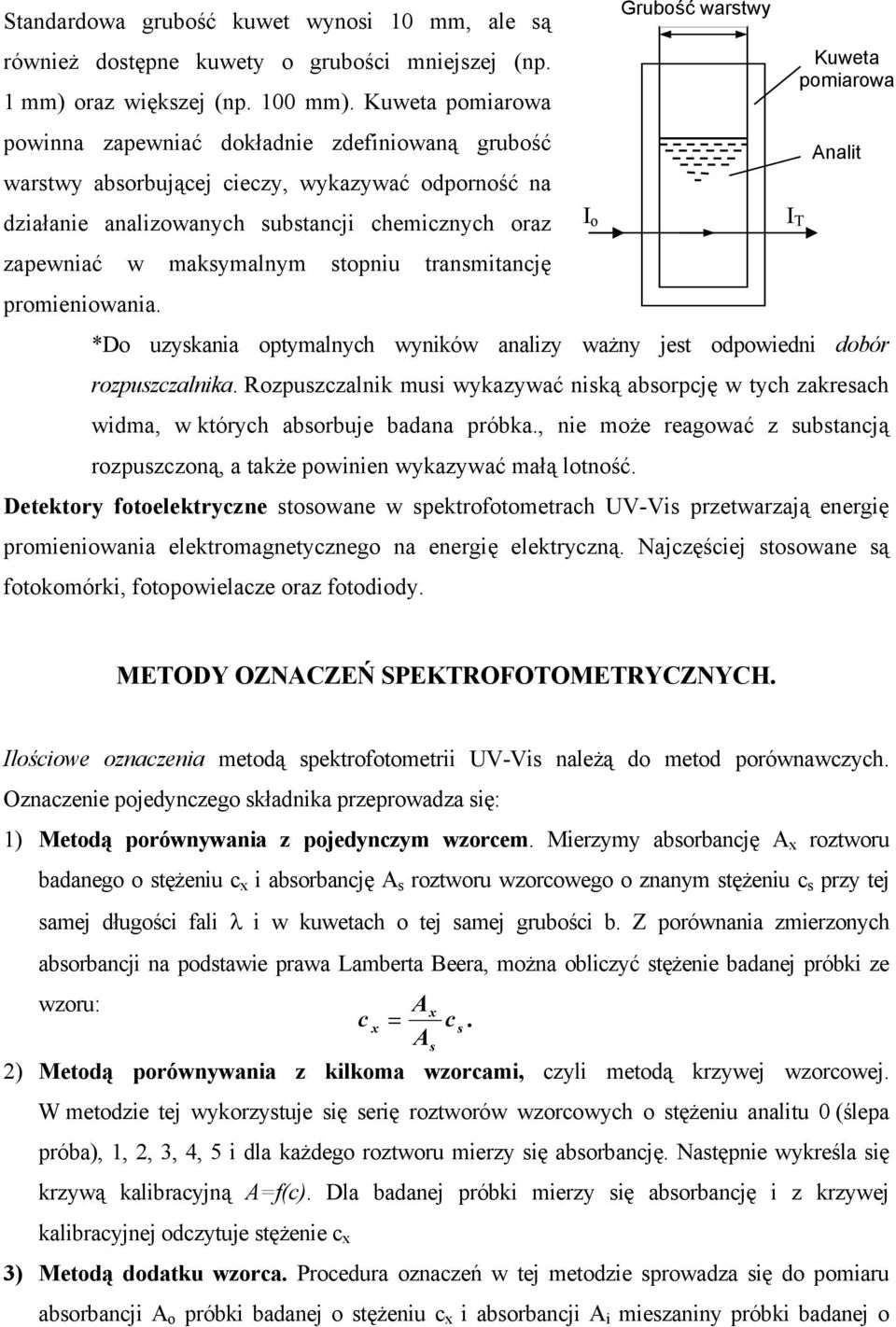 maksymalnym stopniu transmitancję promieniowania. *Do uzyskania optymalnych wyników analizy ważny jest odpowiedni dobór rozpuszczalnika.