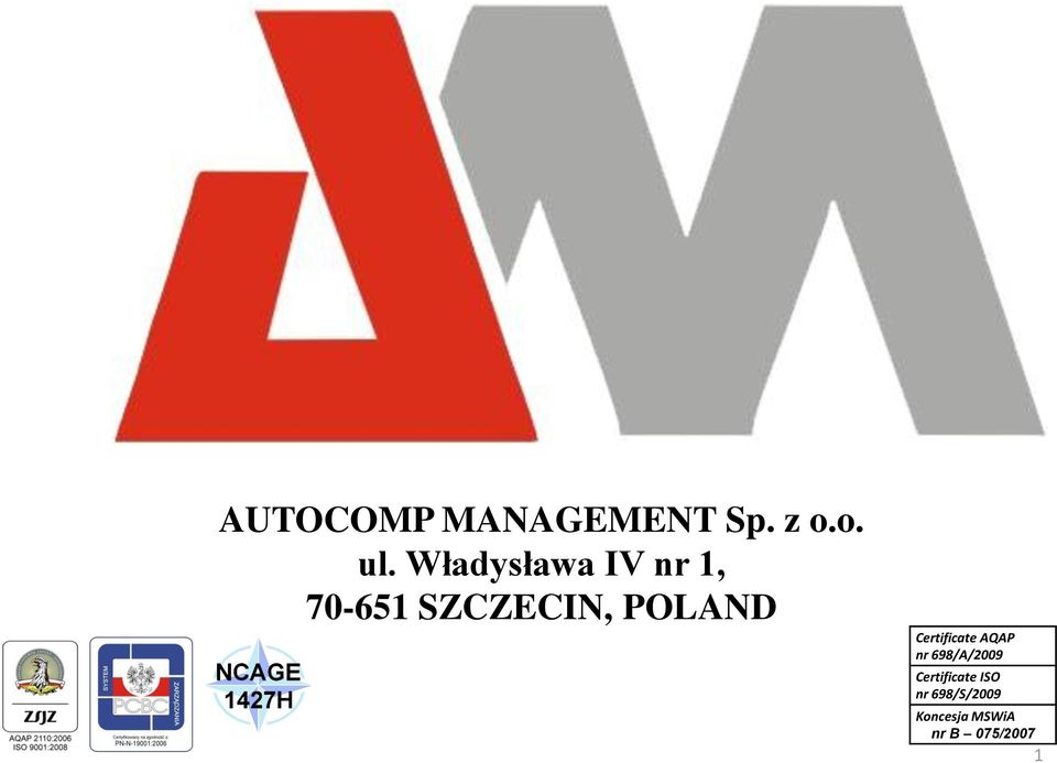 POLAND Certificate AQAP nr 698/A/2009