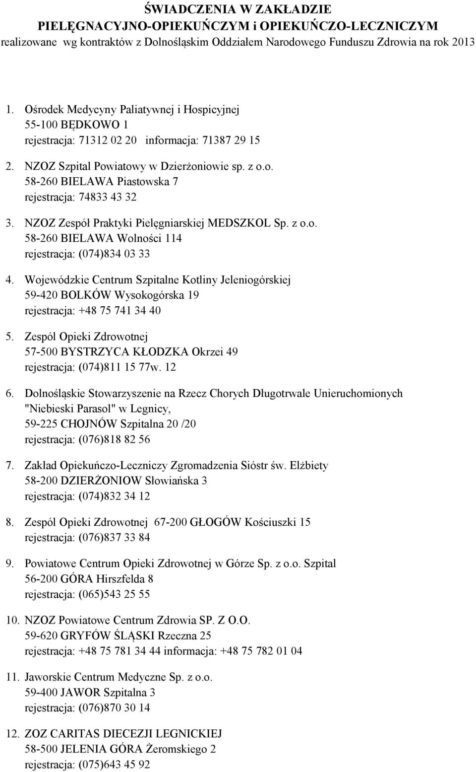 NZOZ Zespół Praktyki Pielęgniarskiej MEDSZKOL Sp. z o.o. 58-260 BIELAWA Wolności 114 rejestracja: (074)834 03 33 4.