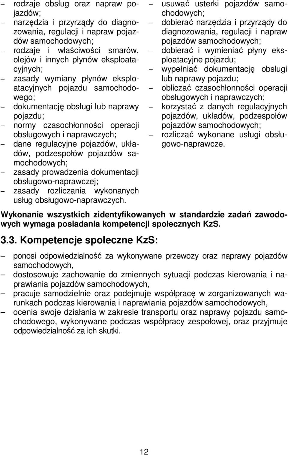 podzespołów pojazdów samochodowych; zasady prowadzenia dokumentacji obsługowo-naprawczej; zasady rozliczania wykonanych usług obsługowo-naprawczych.