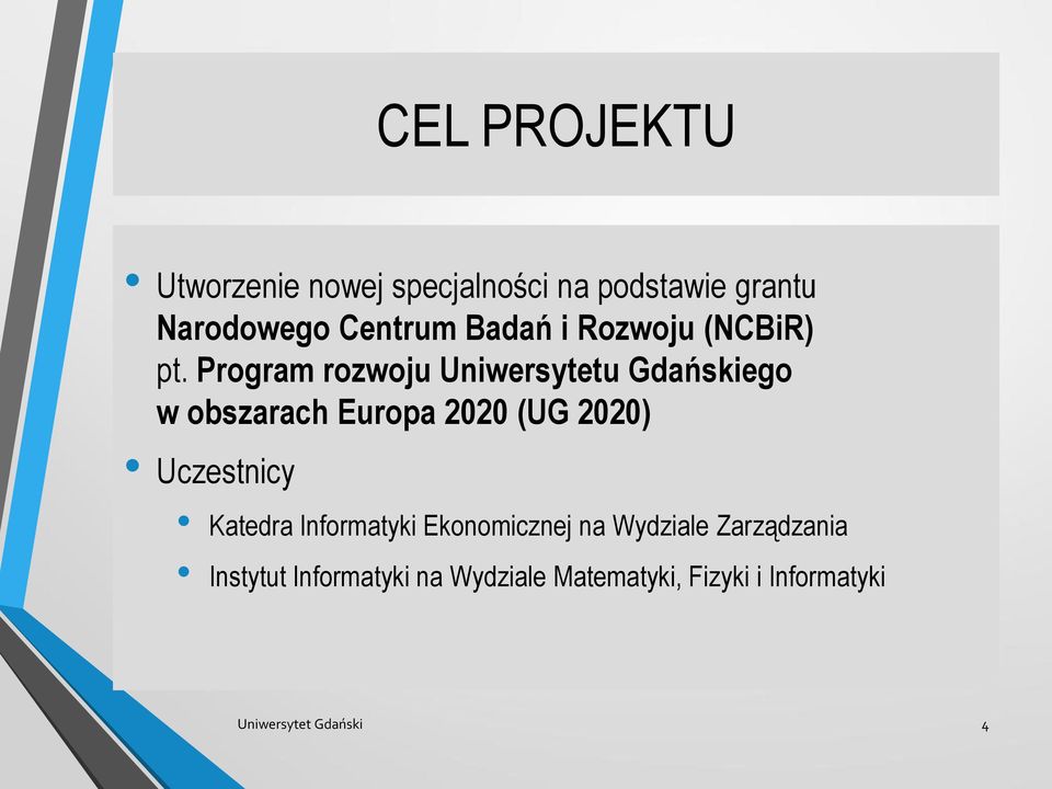 Program rozwoju Uniwersytetu Gdańskiego w obszarach Europa 2020 (UG 2020) Uczestnicy