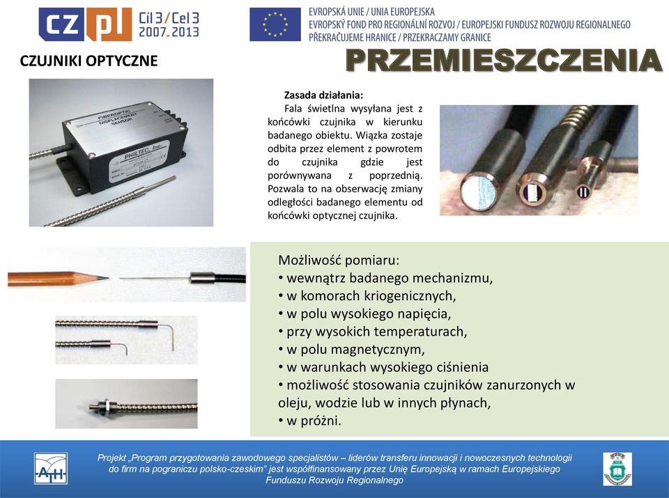Pozwala to na obserwację zmiany odległości badanego elementu od końcówki optycznej czujnika.