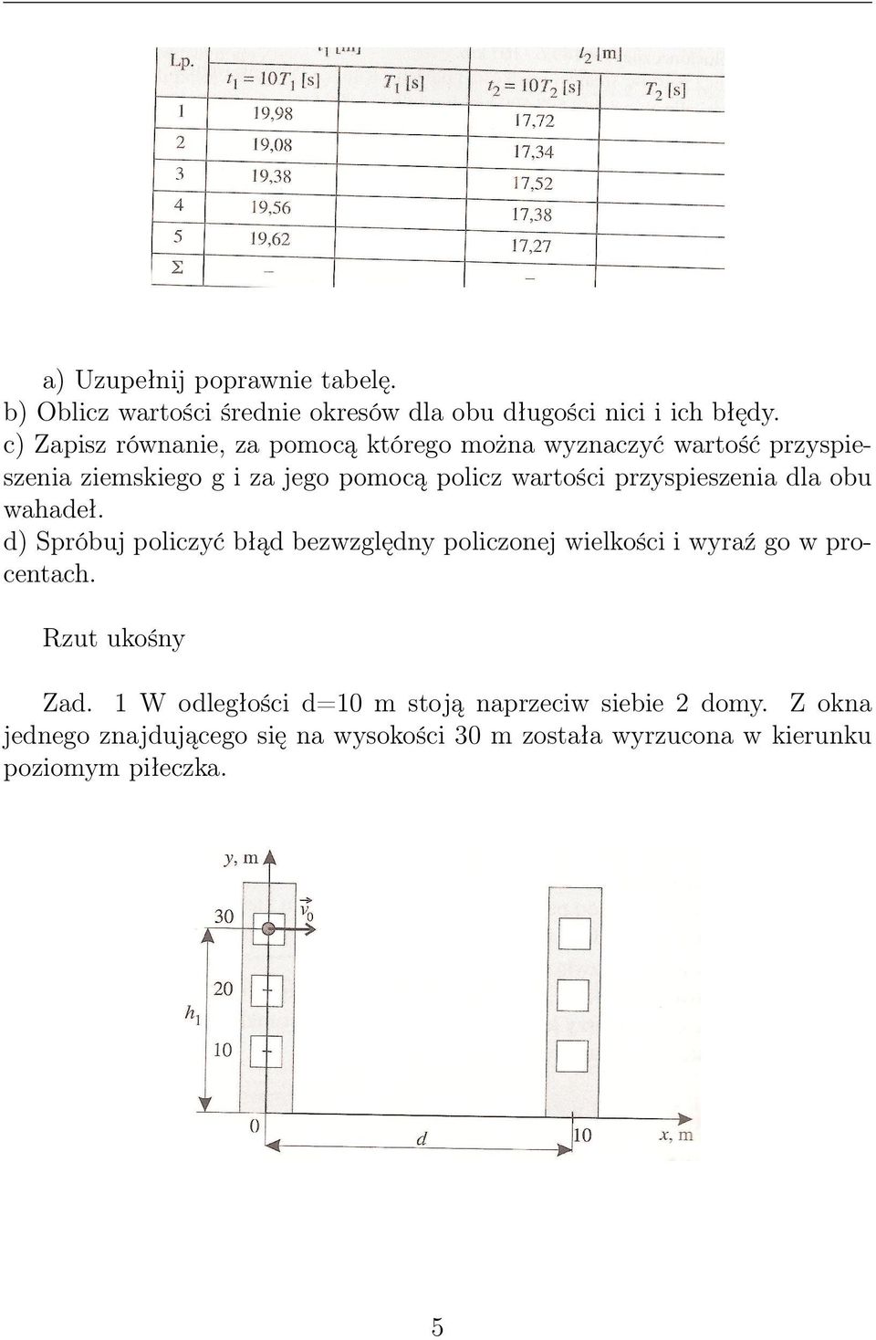 przypiezenia dla obu wahadeł. d) Spróbuj policzyć błąd bezwzględny policzonej wielkości i wyraź go w procentach.