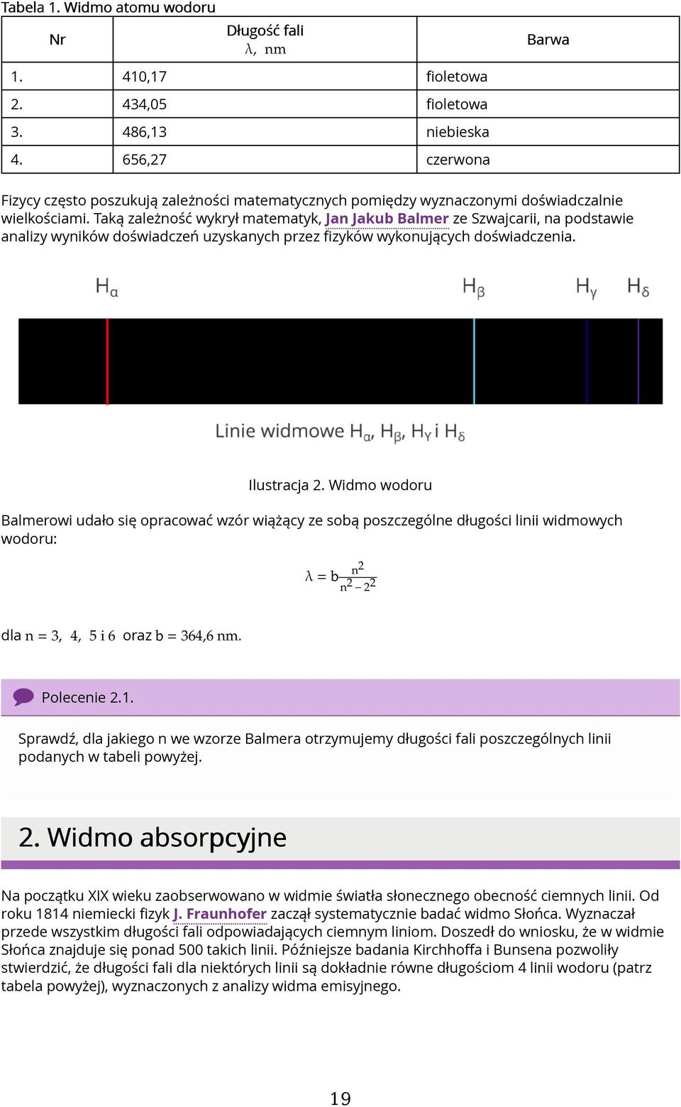 Taką zależność wykrył matematyk, Jan Jakub Balmer ze Szwajcarii, na podstawie analizy wyników doświadczeń uzyskanych przez fizyków wykonujących doświadczenia. Ilustracja 2.