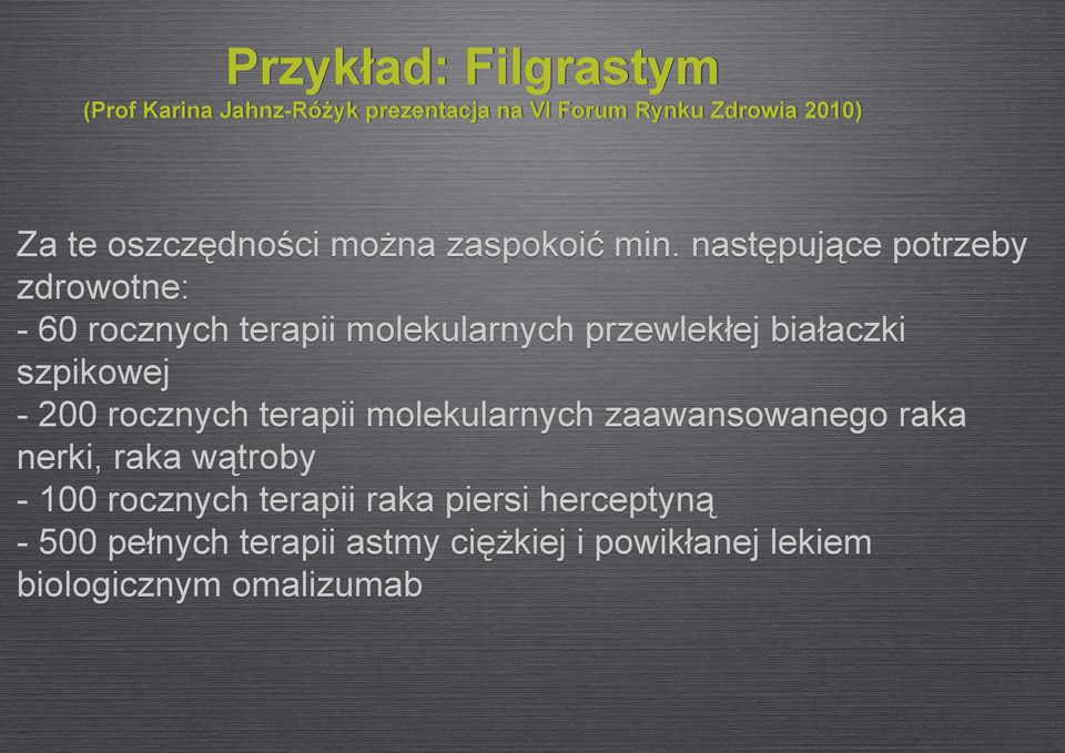 następujące potrzeby zdrowotne: - 60 rocznych terapii molekularnych przewlekłej białaczki szpikowej - 200