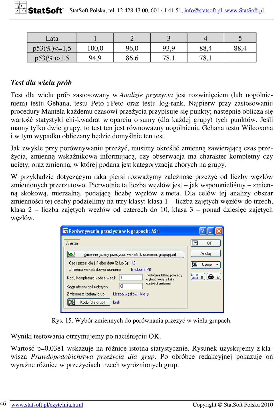 Najpierw przy zastosowaniu procedury Mantela każdemu czasowi przeżycia przypisuje się punkty; następnie oblicza się wartość statystyki chi-kwadrat w oparciu o sumy (dla każdej grupy) tych punktów.