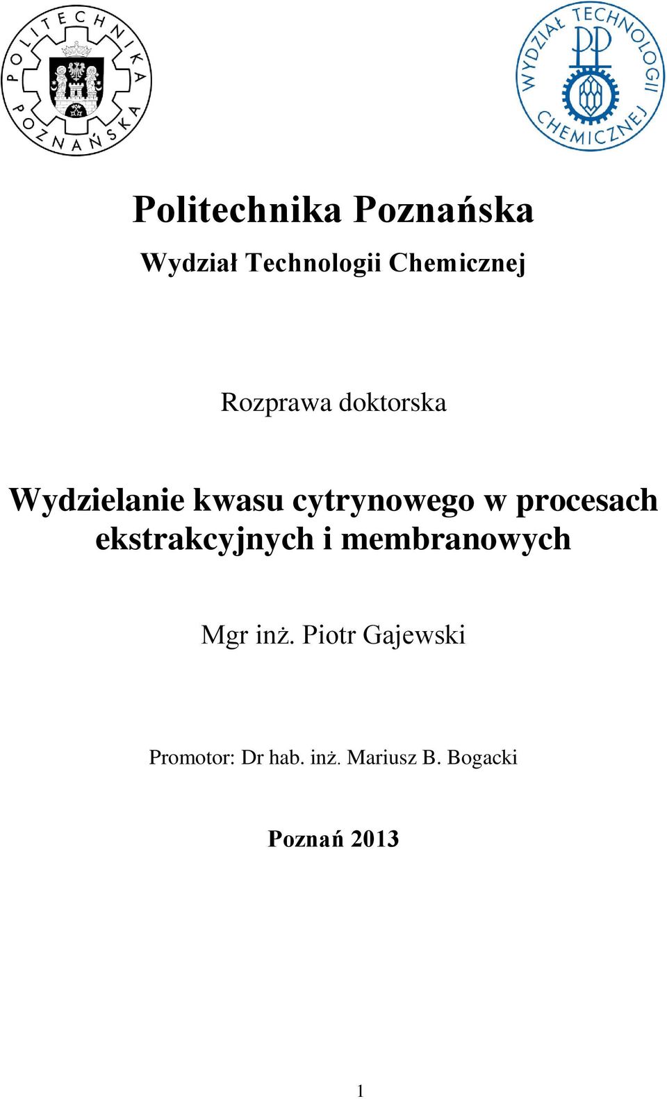 procesach ekstrakcyjnych i membranowych Mgr inż.
