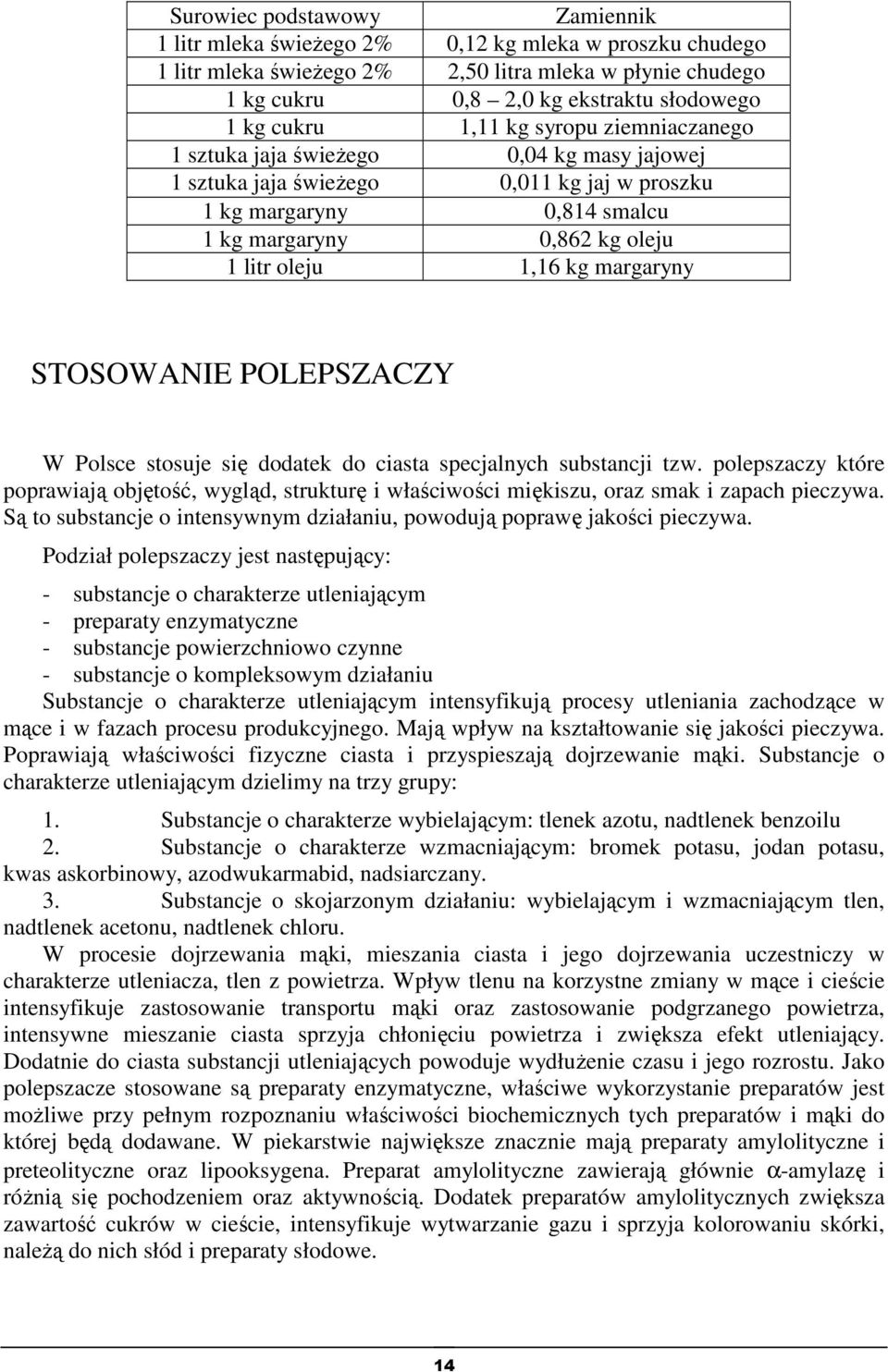 margaryny STOSOWANIE POLEPSZACZY W Polsce stosuje się dodatek do ciasta specjalnych substancji tzw.