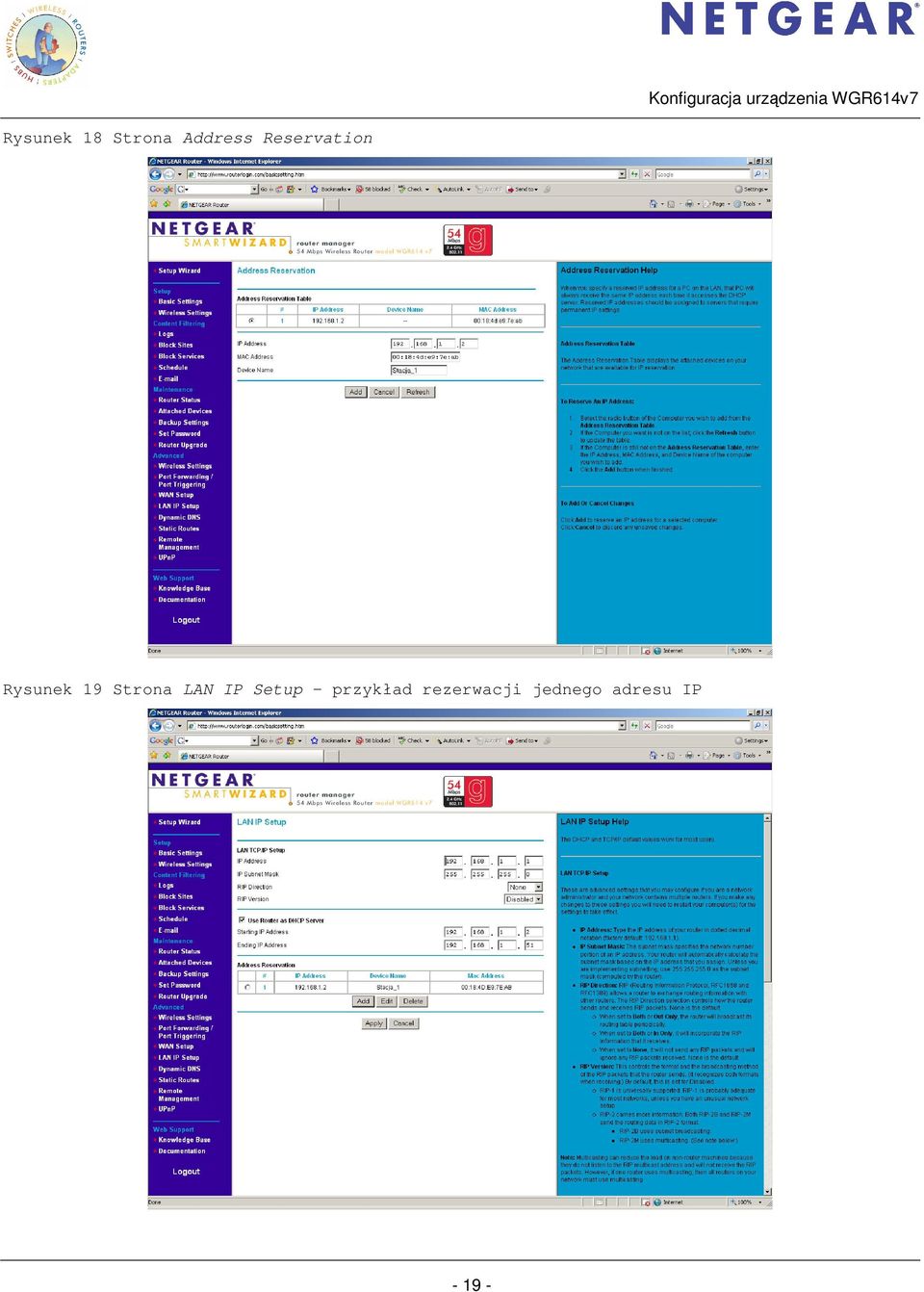 Strona LAN IP Setup przykład