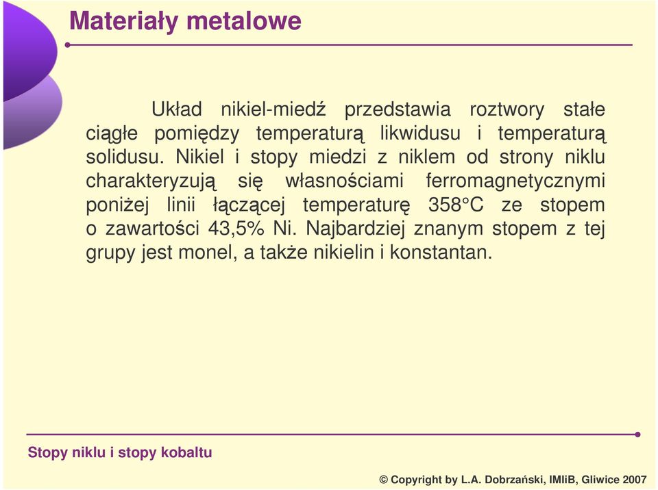 Nikiel i stopy miedzi z niklem od strony niklu charakteryzuj si własnociami