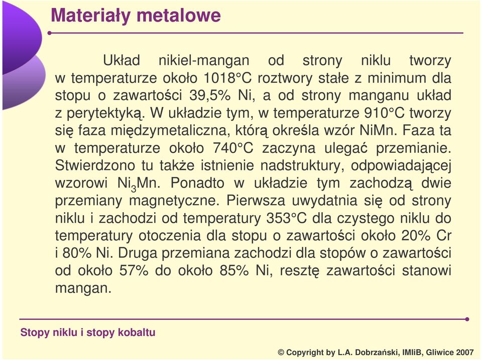 Stwierdzono tu take istnienie nadstruktury, odpowiadajcej wzorowi Ni 3 Mn. Ponadto w układzie tym zachodz dwie przemiany magnetyczne.